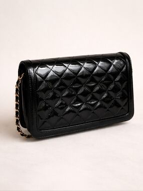 Vintage Ande' Purse Black Quilted Patent Leather Crossbody Clutch Bag